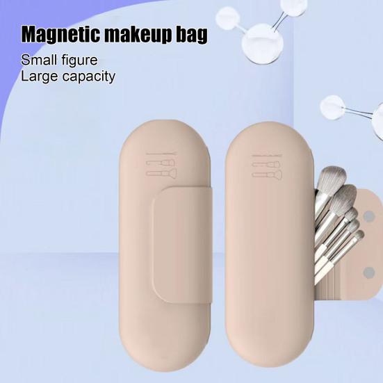 Silicone Makeup Brush Holder Storage Bag Large Capacity Portable Cosmetic Brush Holder with Magnetic Closure