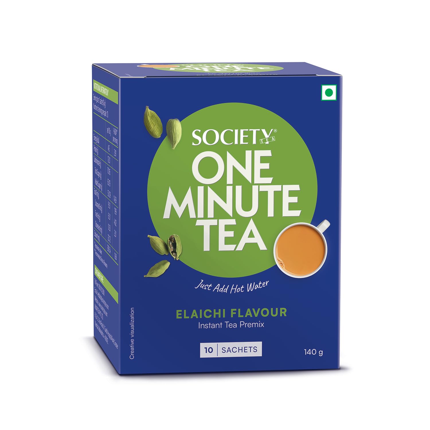 Society One Minute Tea Elaichi Flavour Flavoured Instant Tea 14g X 10 Sachets Quick Brew