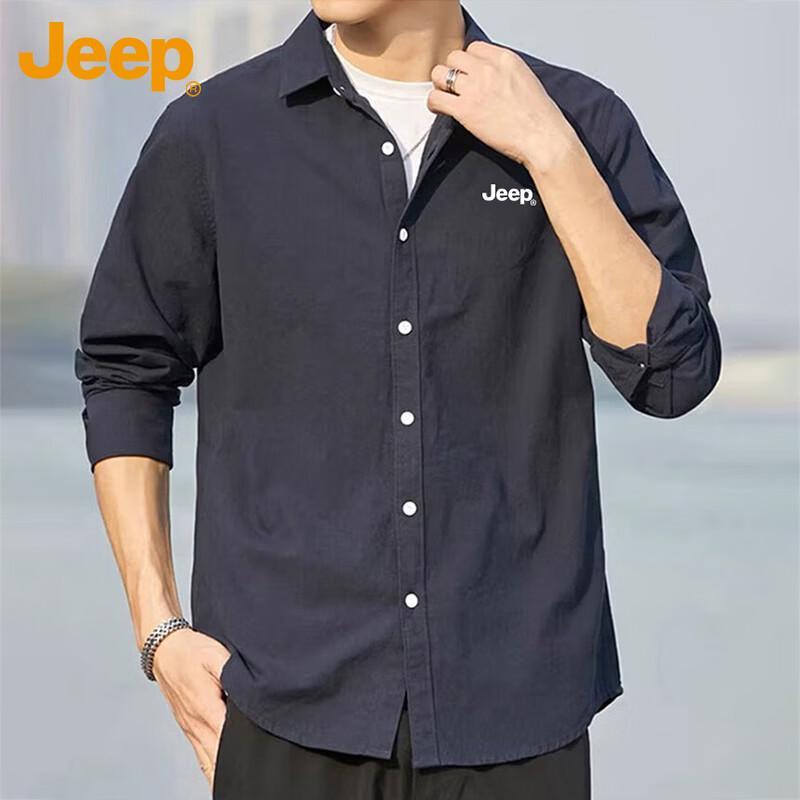 Jeep Men's Cotton Linen Long Sleeve Casual Shirt