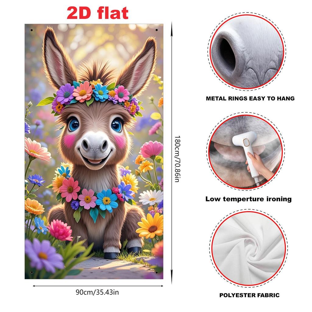 Easter Cartoon Calf Floral Door Banner - Spring Party Decoration