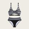 2025 Women's Striped Tie-Dye High Waist Bikini Set - Two-Piece, Hollow Out Design, Sexy Style