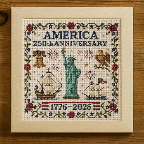 America Stitch Anniversary Cross US 250th Patriotic Cross Stitch Kit Beginner-Friendly Commemorative