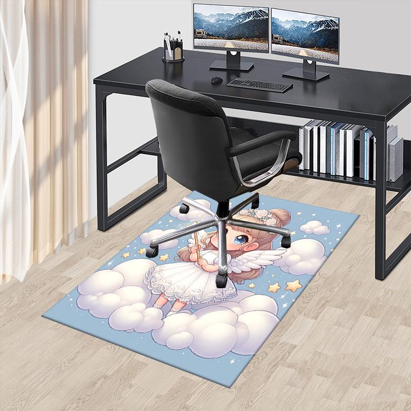 1pc Angel Wings Star Office Chair Mat Anime Cartoon Design, Non Slip Carpet for Home and Office Decor