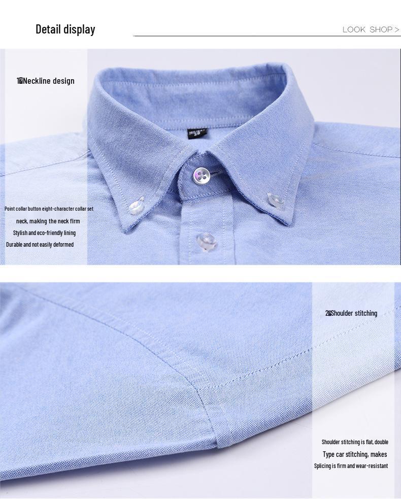 Men's Spring Cotton Oxford Long Sleeve Solid Color Shirt - Business Casual Slim Fit