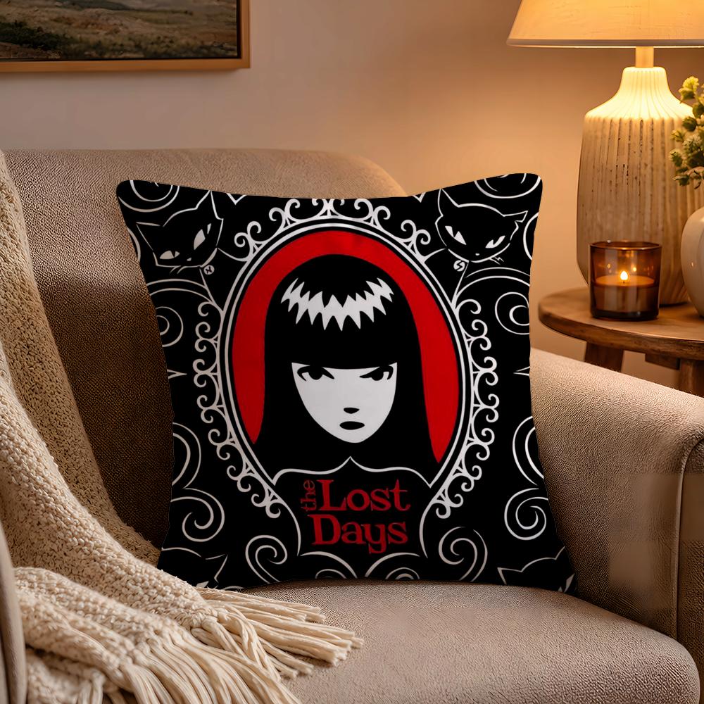 Classic Anime Comics Emily The Strange Pillow Case Soft Plush Cushion Cover Double Print and Invisible Zipper for Sofa Home Car