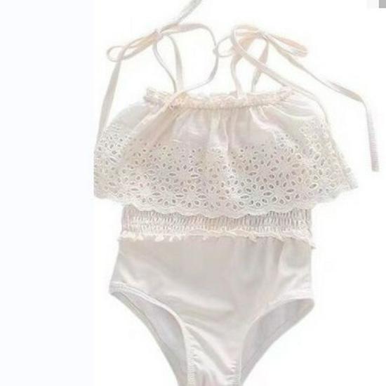 2025 Summer Korean Girls' Lace Trim Cutout Swimsuit