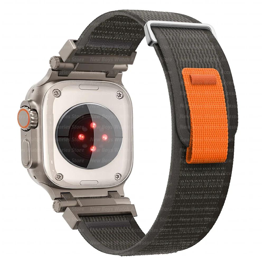 Nylon Strap For Apple Watch Ultra 2/1 49mm 46mm 45mm 44mm Metal Connector Bracelet For iWatch Series 10 9 8 7 6 5 4 se Men Band