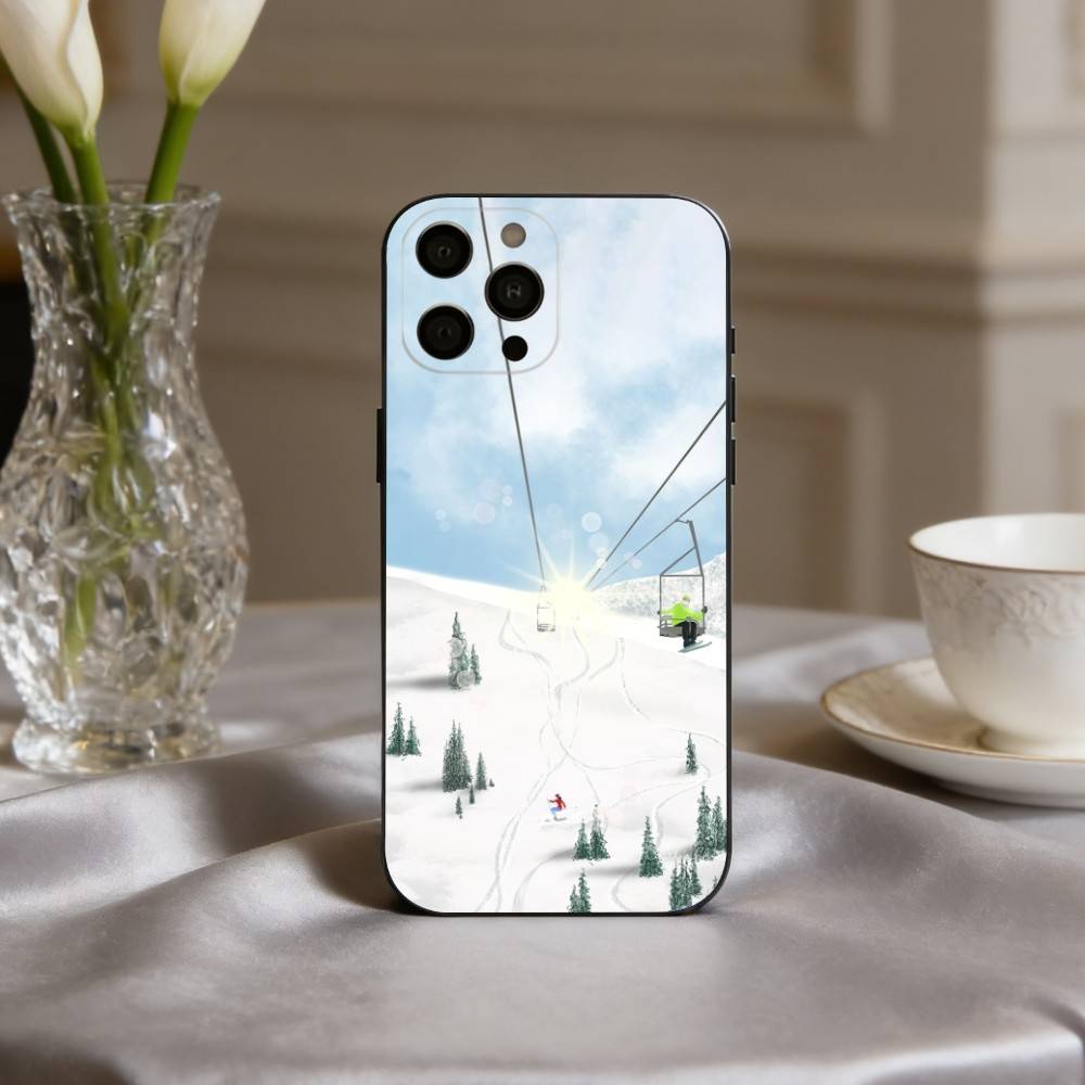 S-Schneeberg S-Skifahren Ski Handyhülle Für iPhone 17pro, 16,15,14,13,12,11 X XR Plus,Andere Weiche Schwarze Hülle