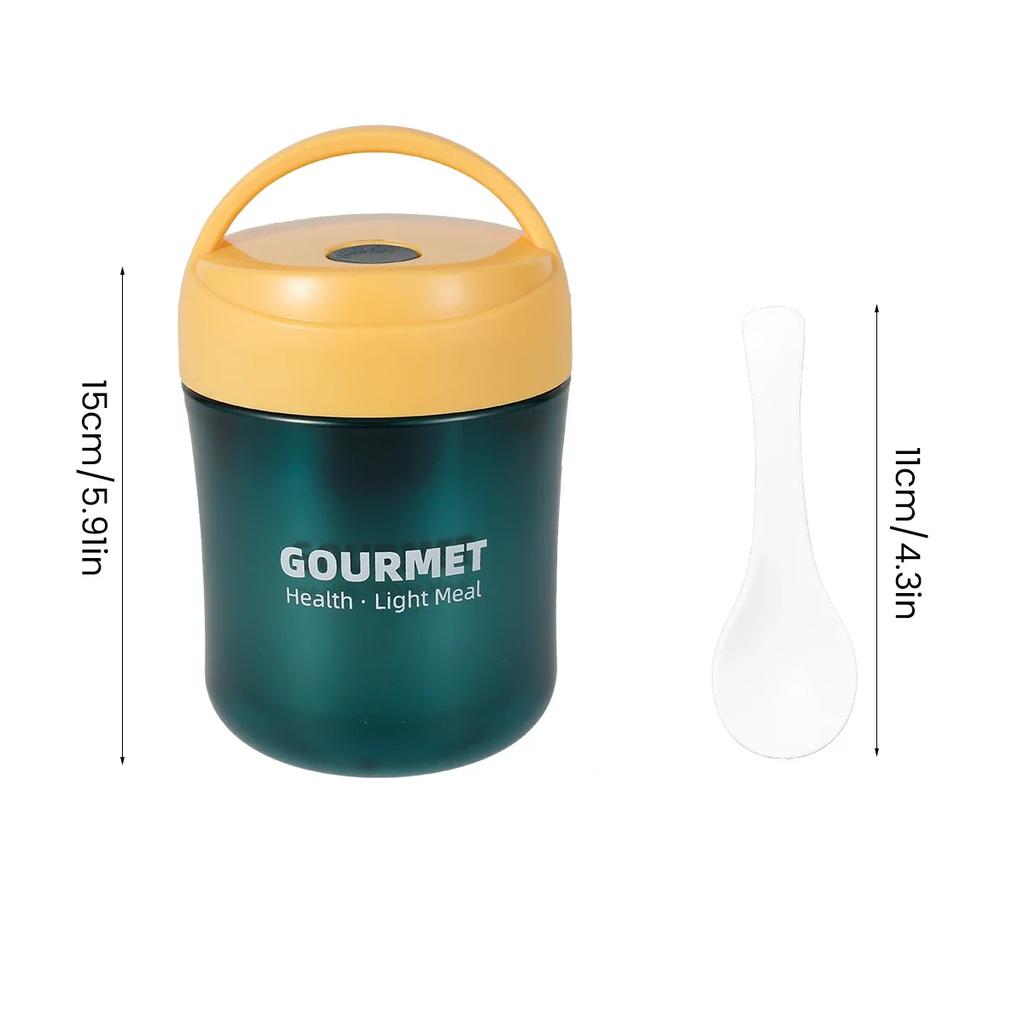 Insulated Food Jar Stainless Steel Food Flask for Hot Food Vacuum Insulated Soup Thermos W/ Spoon Carry Handle 500ml Food