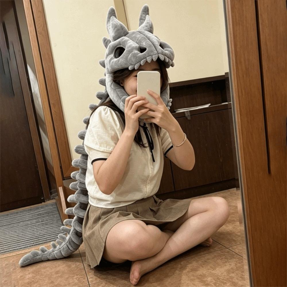 3D Realistic Dinosaur Skeleton Costume Soft Dinosaur Skeleton Headgear Dinosaur Plush Hat Party