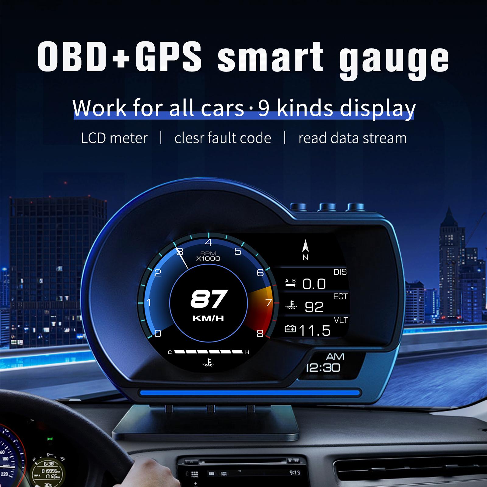 

P6 Car HUD Head-Up Display OBD2+GPS Smart Gauge with Over Speed,RPM Alarm Type A