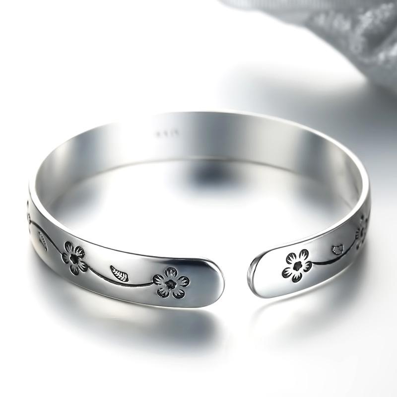 925 Silber Blumen Offener Armreif Für Damen Luxus Qualität Schmuck Schmuckstücke