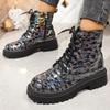 Autumn and winter new mid-heel square and round-toed Martin boots women's side zipper thick-soled women's short boots