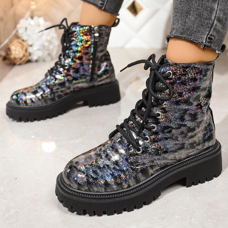 Autumn and winter new mid-heel square and round-toed Martin boots women's side zipper thick-soled women's short boots