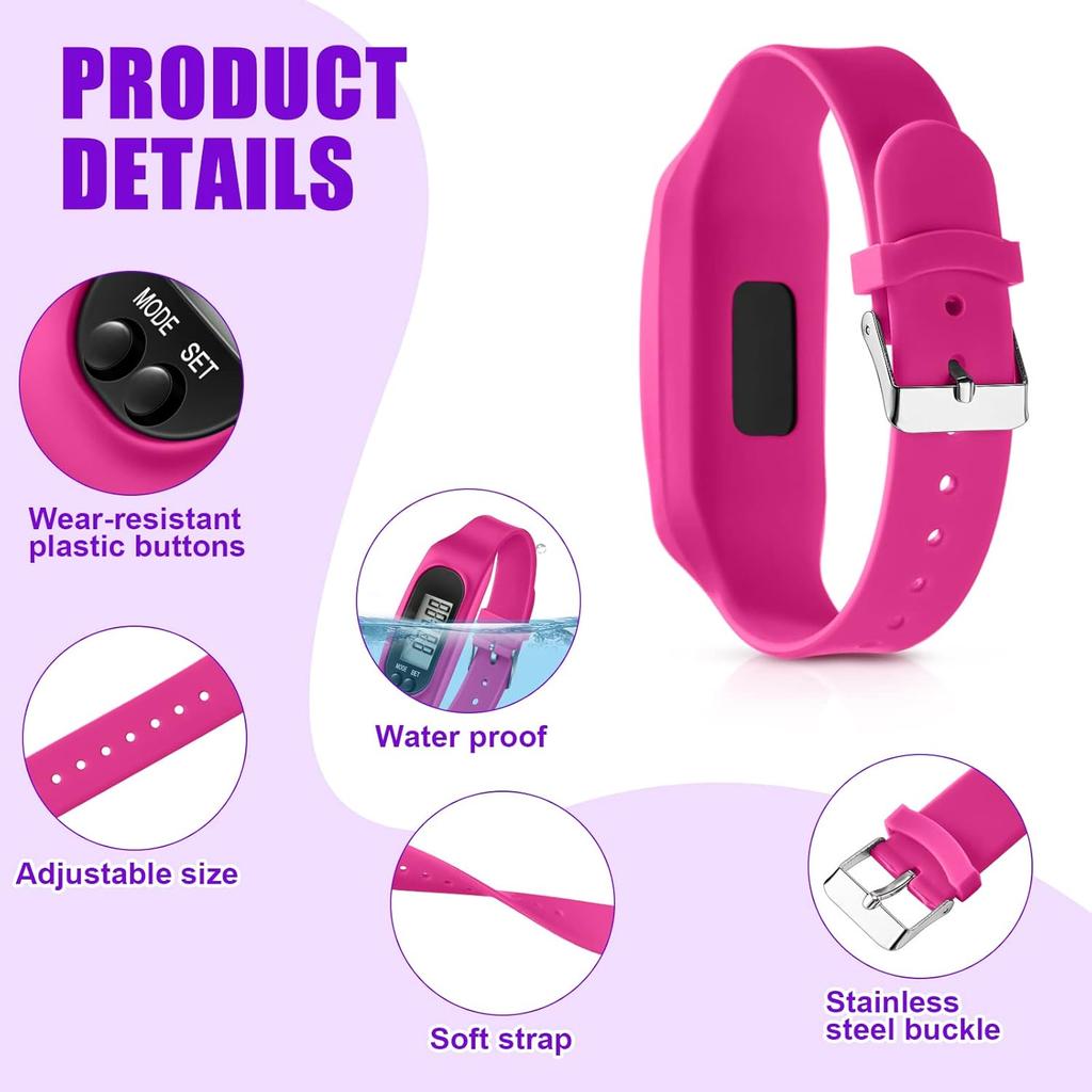 Geyoga 12 Pcs Pedometer for Walking Steps and Miles Pedometer Watch Silicone Steps Tracker Running Pedometer Bracelet Ankle Step Counter for Calorie