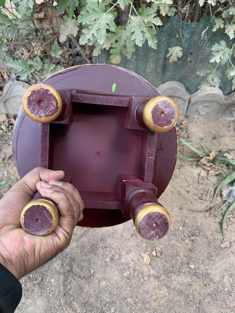 Hand Painted Wooden Chowki Bajot | Round Elephant Design Stool Table