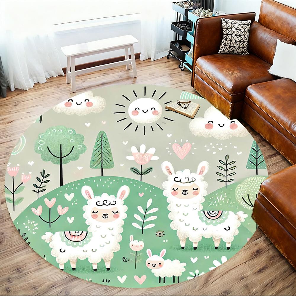 1pc Llama Forest Round Chair Mat Area Rug - Non-Slip, Floor Mat for Office, Bedroom, and Indoor Decor -1002065