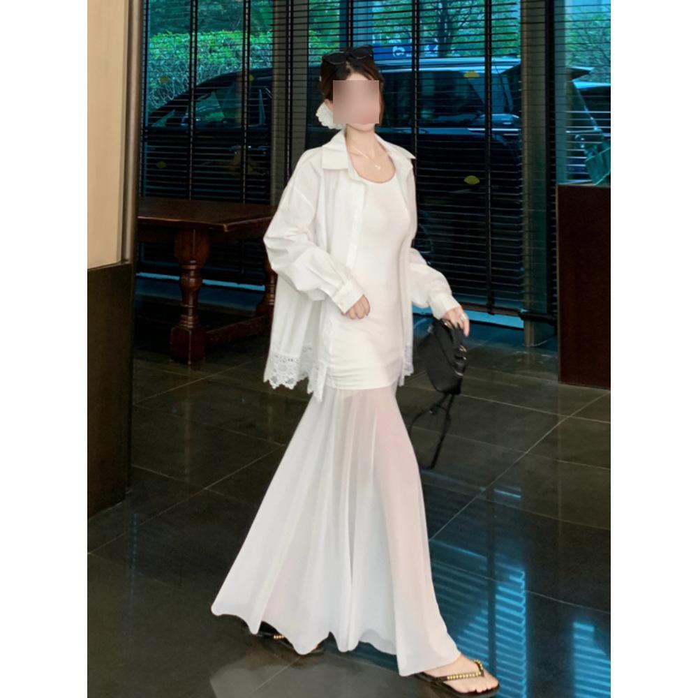 Sommer neues weißes langes Rock Böhmischer Urlaubsrock riesiges gutaussehendes Trägerkleid Damen High-End Eleganz