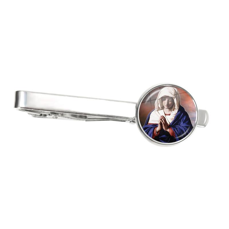 

Virgin Mary with Baby Jesus Tie Clips Men Metal Tieclip Necktie Clip Pin Religious Art Jewelry Christian Gift