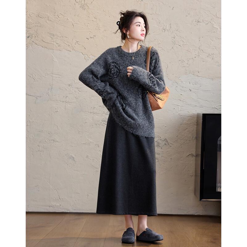 Demana Sequin Rose Knit Sweater with Lamb Wool