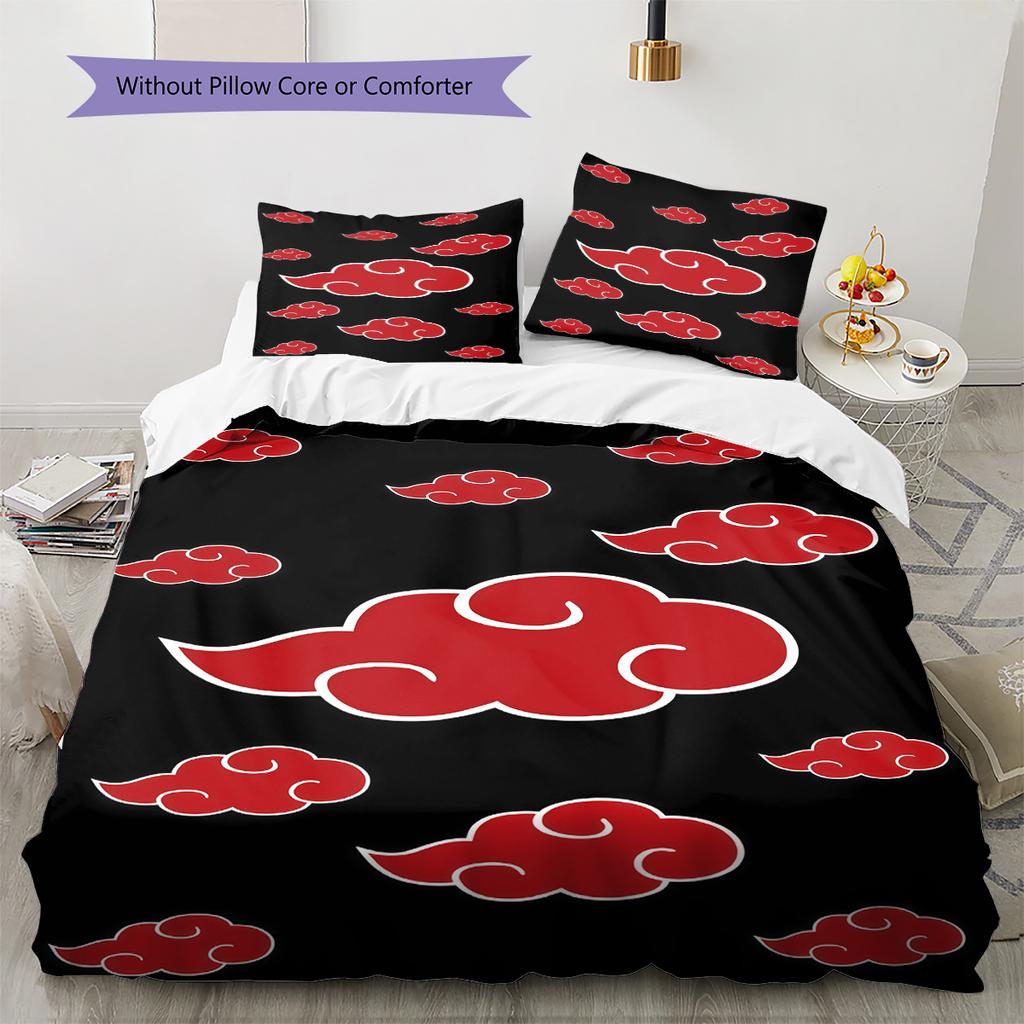 Naruto Pattern Bedding Quilt Set Quilt Cover Pillowcase Home Birthday Gift(1 * Duvet Cover + 2 * Pillowcase, Without Core)