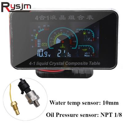 10mm Water Temp Sensor+1/8 NPT Oil Pressure Sensor Digital LCD Car Voltage+Oil Pressure+Water Temperature+Fuel Gauge 12V / 24V