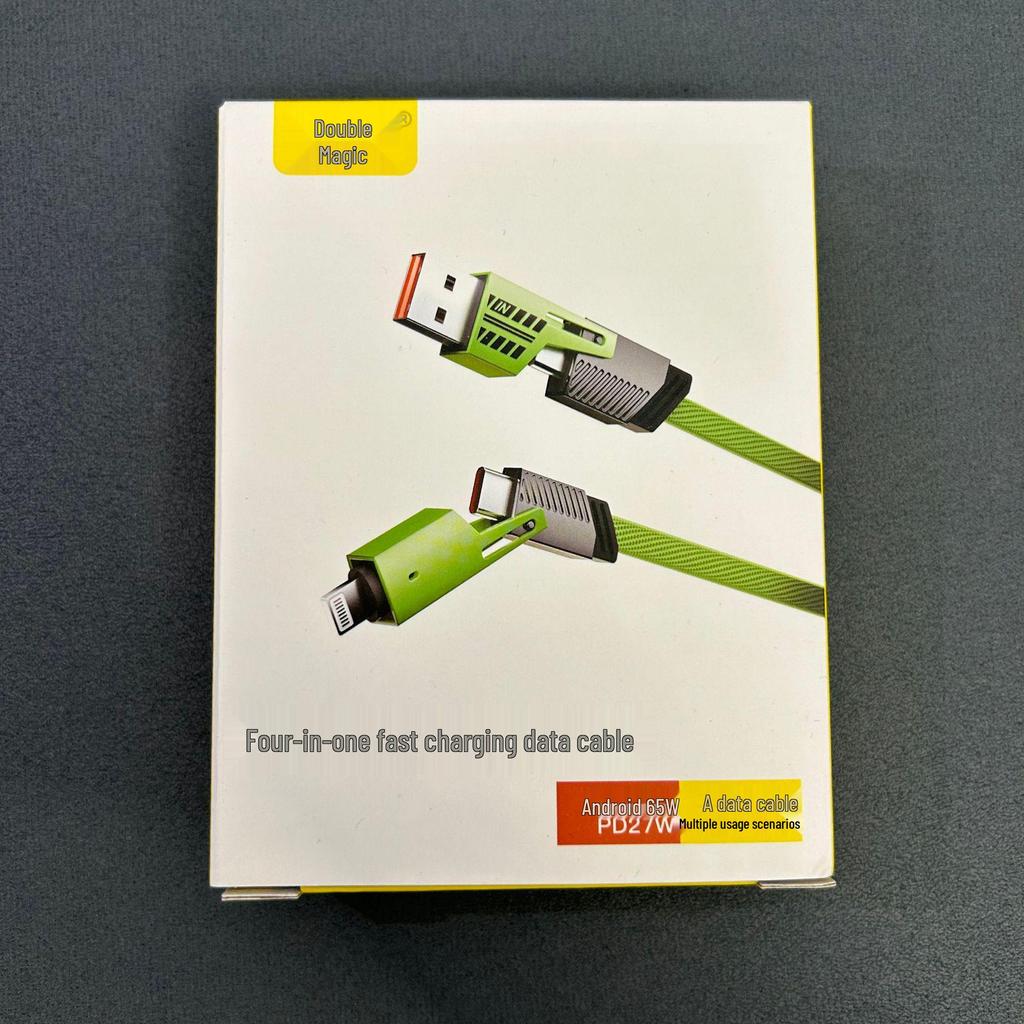 Double Magic 4-in-1 65W Superfast Bumblebee Mecha Data Cable with On-Demand Fast Charging.