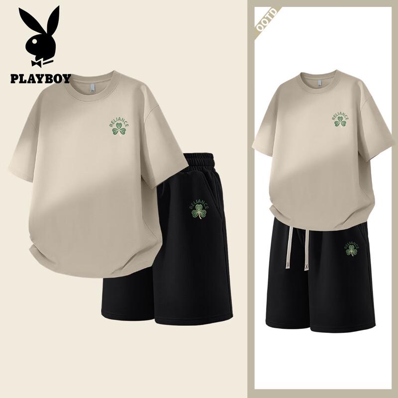 Мужской летний свободный комплект из хлопковой футболки и шорт PLAYBOY XL