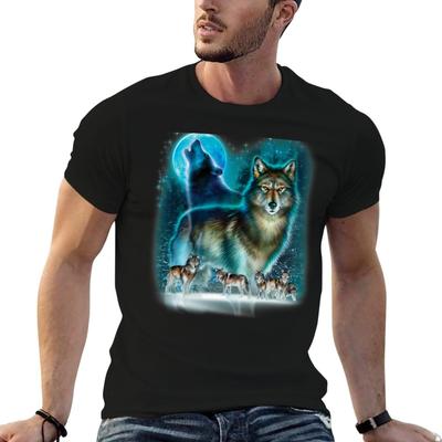 Wolf Howling In Moonlight TShirt Stylish Print Short Sleeve Tee