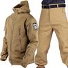 Teplá bunda Shark Skin Pánský podzimní a zimní nepromokavý zesílený softshellový oblek Plus Velvet Cargo Pants 2dílná sada