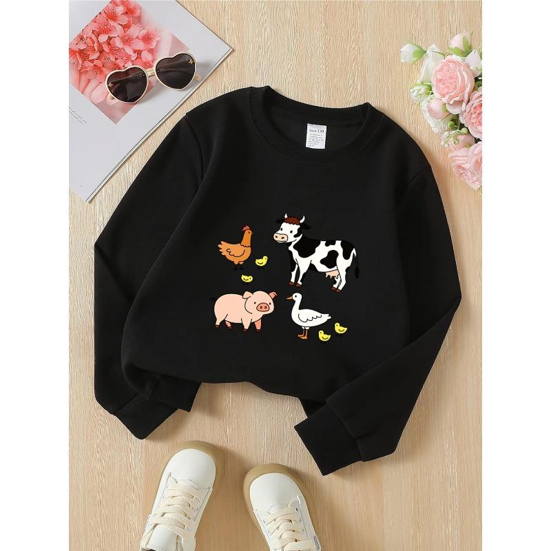European sizes Kids' Crewneck Sweatshirt - Cow Pig Duck Chicken Chickens , Sportswear And Casual Wear, Soft And Comfortable, Children's Clothing