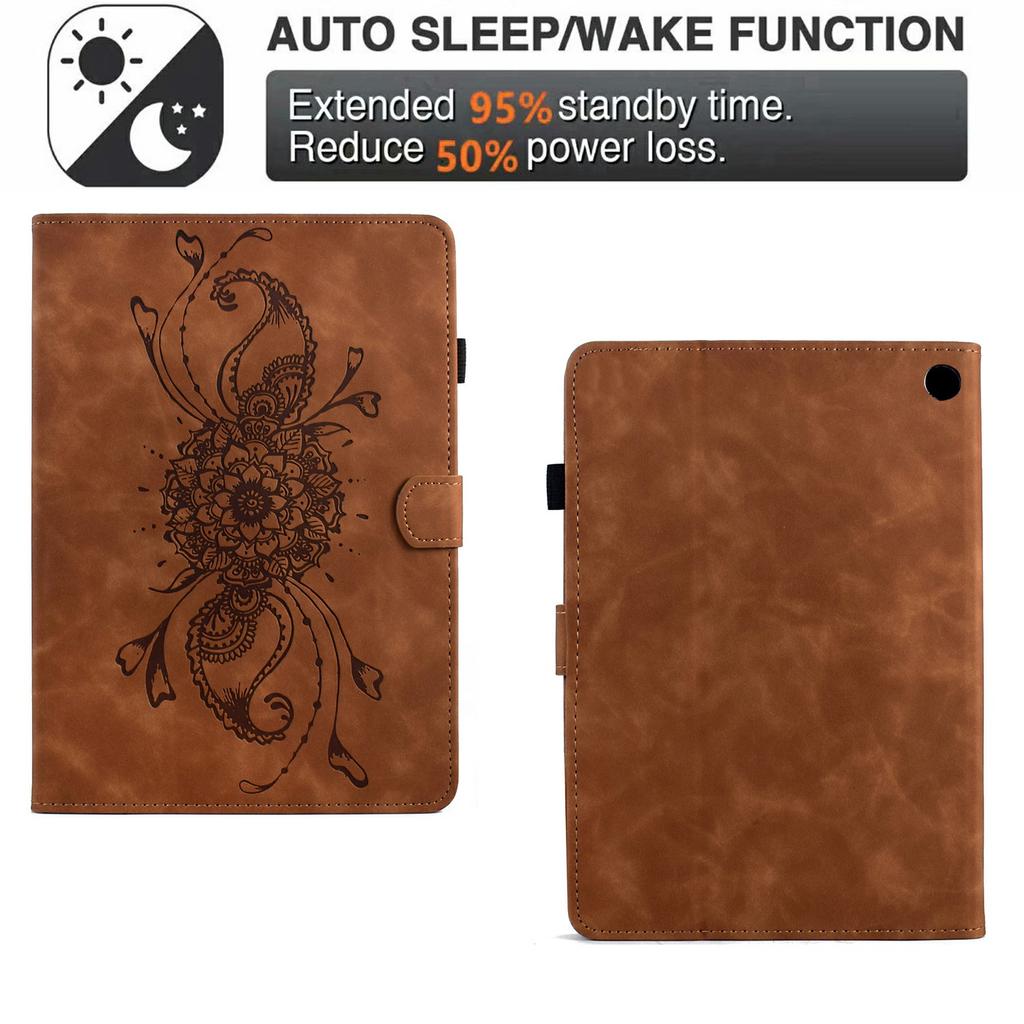 For Amazon Fire 7 (2022) Case Mandala Imprinted Leather Tablet Cover with Card Slots