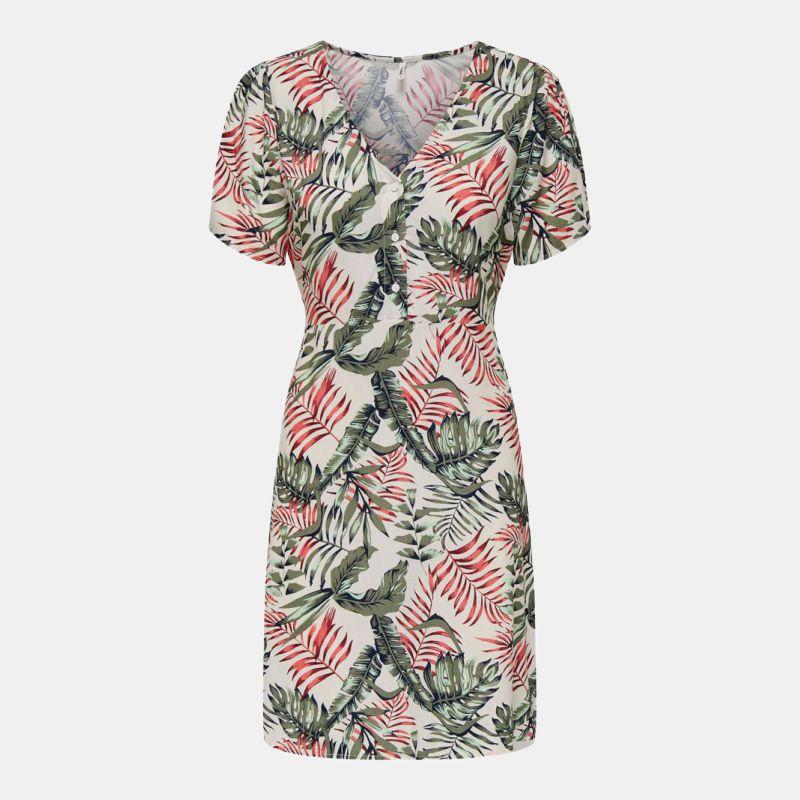 Robe manches courtes selina col v imprimé plantes Femme ONLY