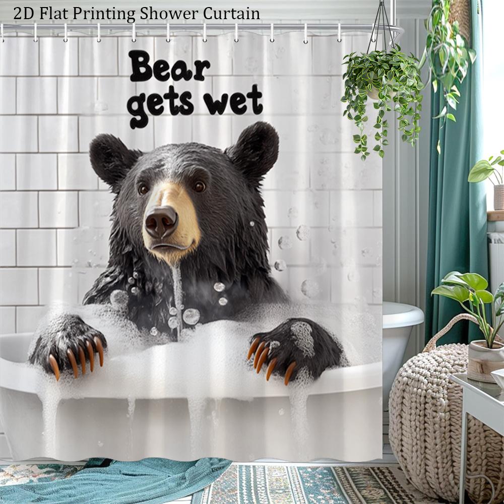 

Bear Gets Wet Shower Curtain 1Pc – Realistic Black Bear In Bathtub With Bubbles, Funny Wildlife Bath Curtain For Men And Home W60H190(CM)-1 Pcs