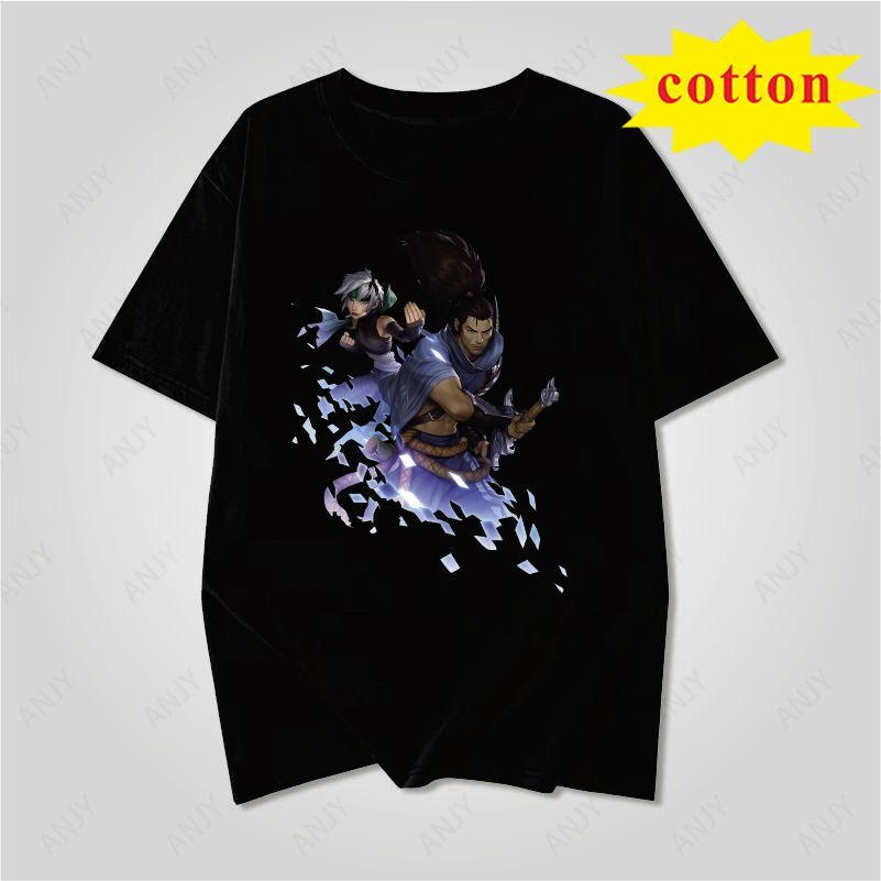 Light And Dark Twin Knights Anime Print Short Sleeve Tshirt Golden Shield Warrior Dark Assassin Gaming Character Unisex Top