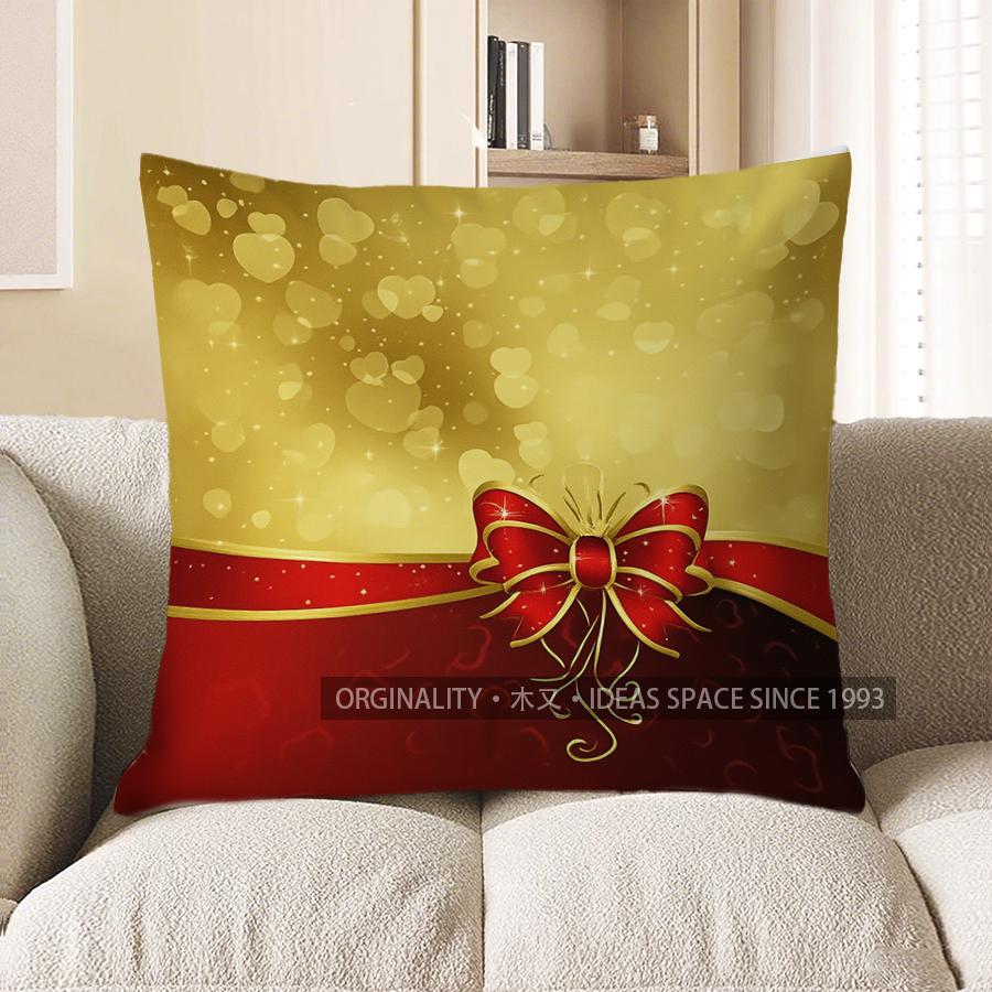 Home Decor Christmas Ornaments Bow Merry Pillow Cover Pattern Cushion Cover Suitable For Sofa Bedroom Car Pillow Cover
