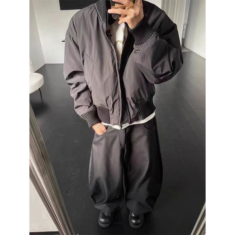 Men's American-Style Oversized Pilot Jacket: Autumn/Winter Thick Cotton, High-End Stand Collar Baseball Jacket