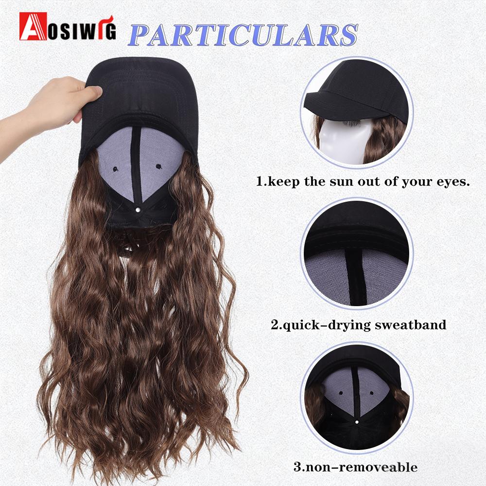 Synthetic Wig Hat with Natural Wave Hair Extensions Attached for Woman Baseball Cap Wig Black Curly Wavy Hairstyle Adjustable