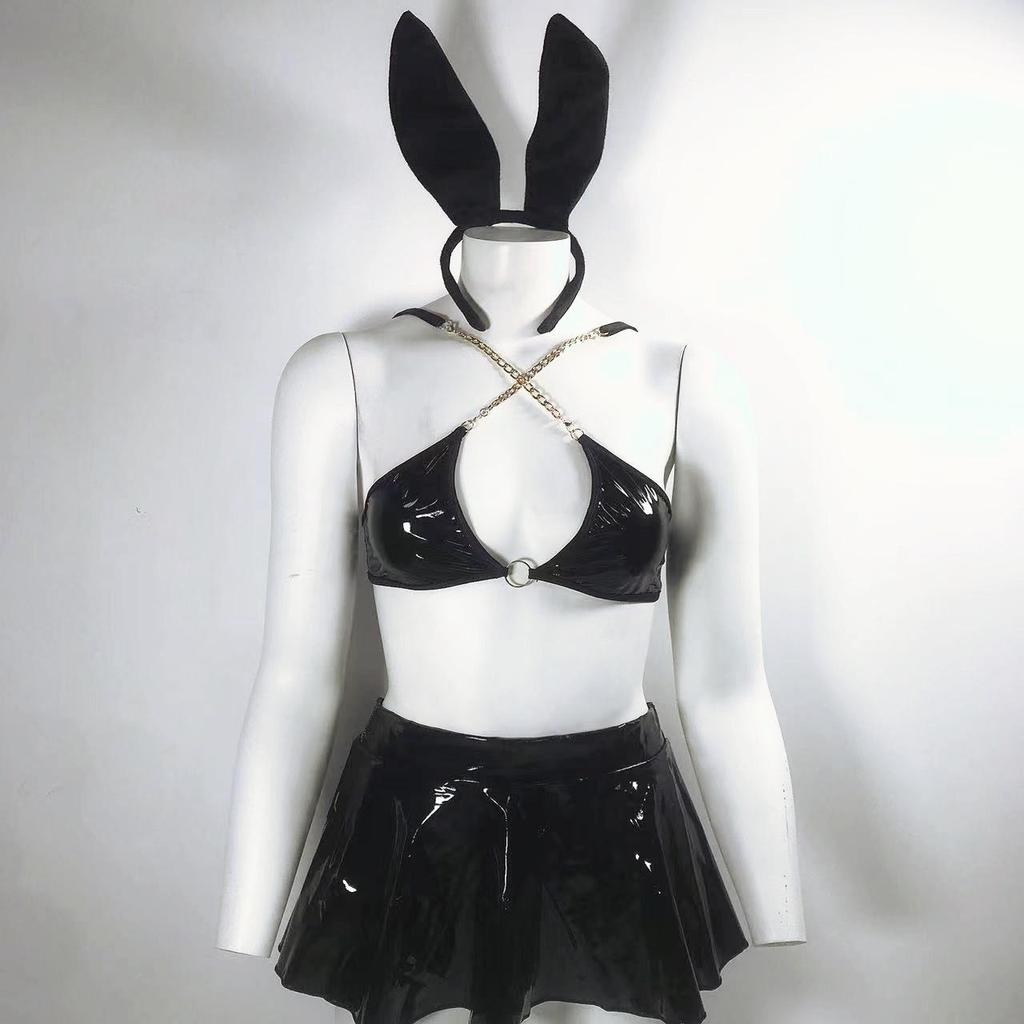 Ženy Sexy spodní prádlo Latex Bunny Spodní prádlo Králičí uši Lakovaná kůže Erotické spodní prádlo Žhavý sex oblečení Cosplay Porno kostýmy