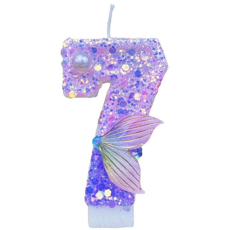 Pink and Purple Fishtail Digital Birthday Candle Cake Party Decoration First Birthday Celebration Handmade Diy Digital Candle