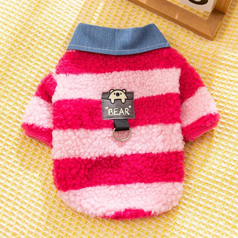 Dog Clothes Autumn and Winter Two-Foot Warm Striped Shirt Collar Small Dog Teddy Bigbear Yorkshire Pet Flannel