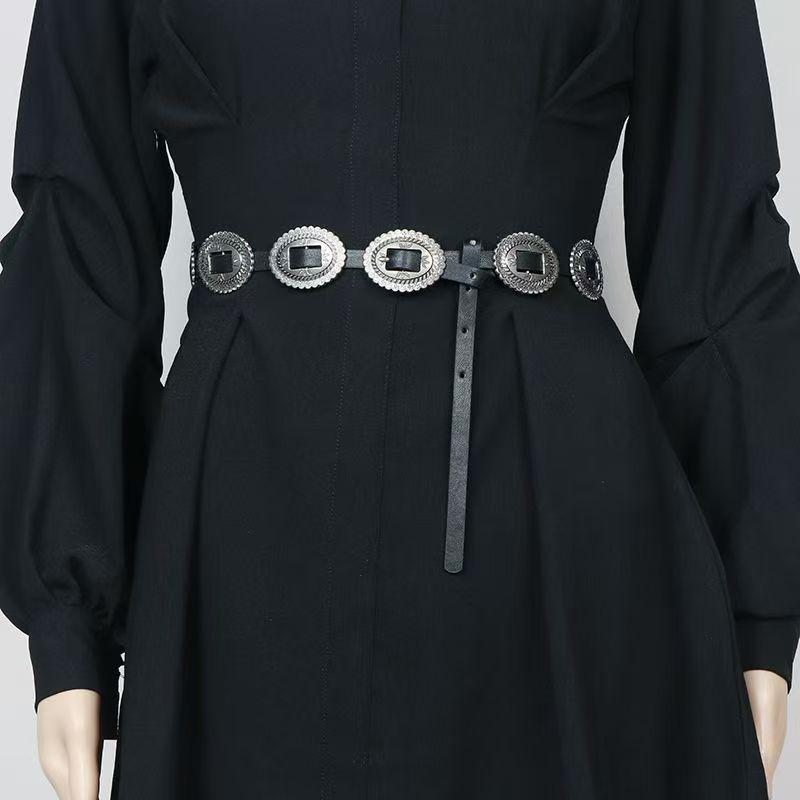 Bohemian- taille riem accessoires, veelzijdige western- damesriem gemaakt van PU leer 100cm gray
