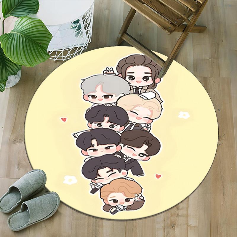 1pc Kpop Team4 Print Round Carpet Chair Round Carpet Suitable for Bedroom Living Room Home Decorative Carpet