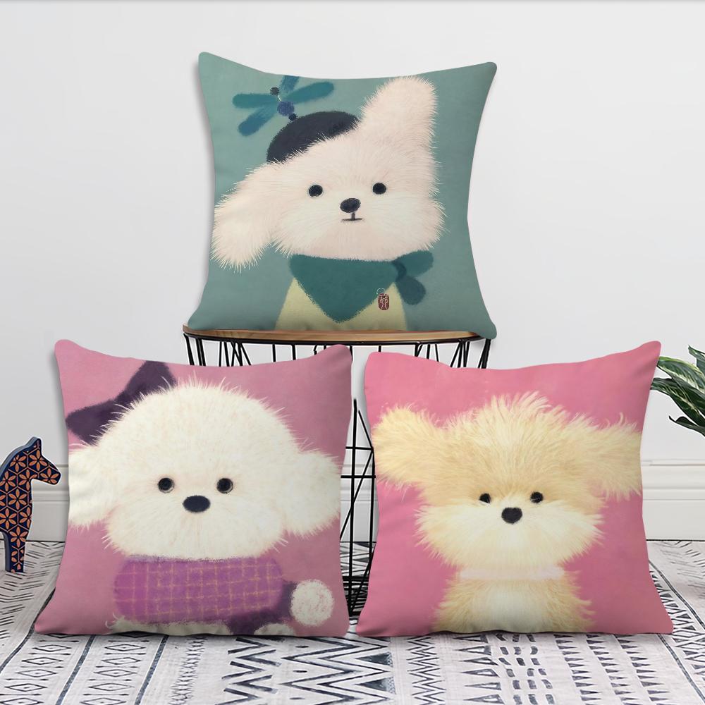Cute Cartoon Art Scribbled Puppy Dog Cushion Cover For Pillow Printing Sofa Decoration Home Car Room Office Nordic Simplicity
