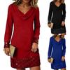 Damenmode Kleid mit Pelzkragen, Langarm, Patchwork, Pailletten