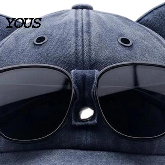 Teenager Adult Adjustable Hat Cat Ear Trucker Hat, Baseball Cap with Detachable Sunglasses, Polyester Sports Pilot Style for Outdoor Travel