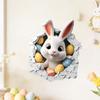 3D Breaking Wall Bunny with Flowers Wall Sticker Self-Adhesive Removable for Kids Room Home Decor