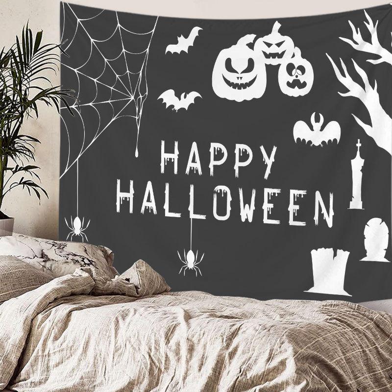 Home bedside room decoration Halloween tapestry, witch skull ghost print hanging cloth, background wall covering
