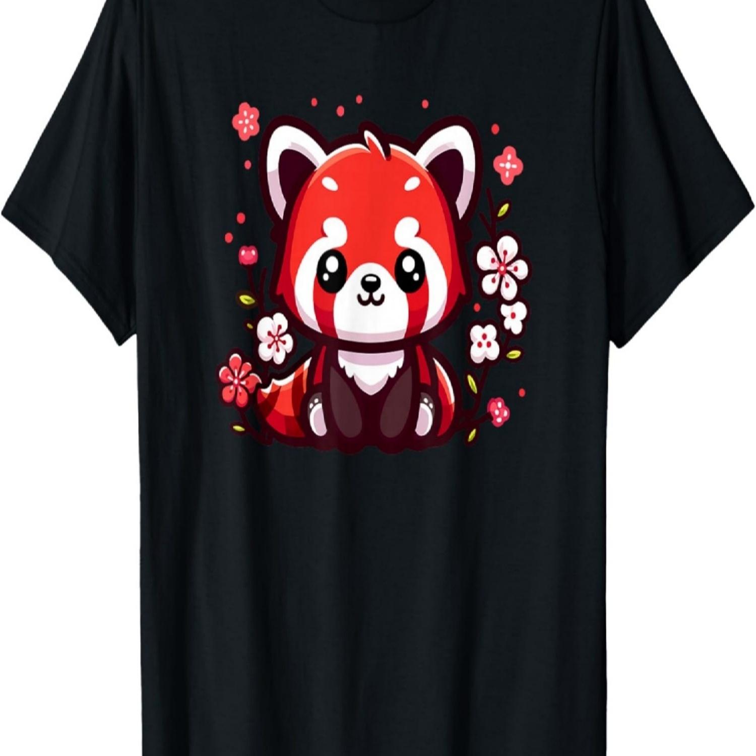 Милый Красный панда Цветение вишни Сакура Цветок Детская футболка S чёрный