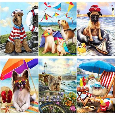 5D DIY Full Round Diamond Painting Beach Dog Cartoon Diamond Embroidery Cross Stitch Rhinestone Mosaic Sale Home Decoration